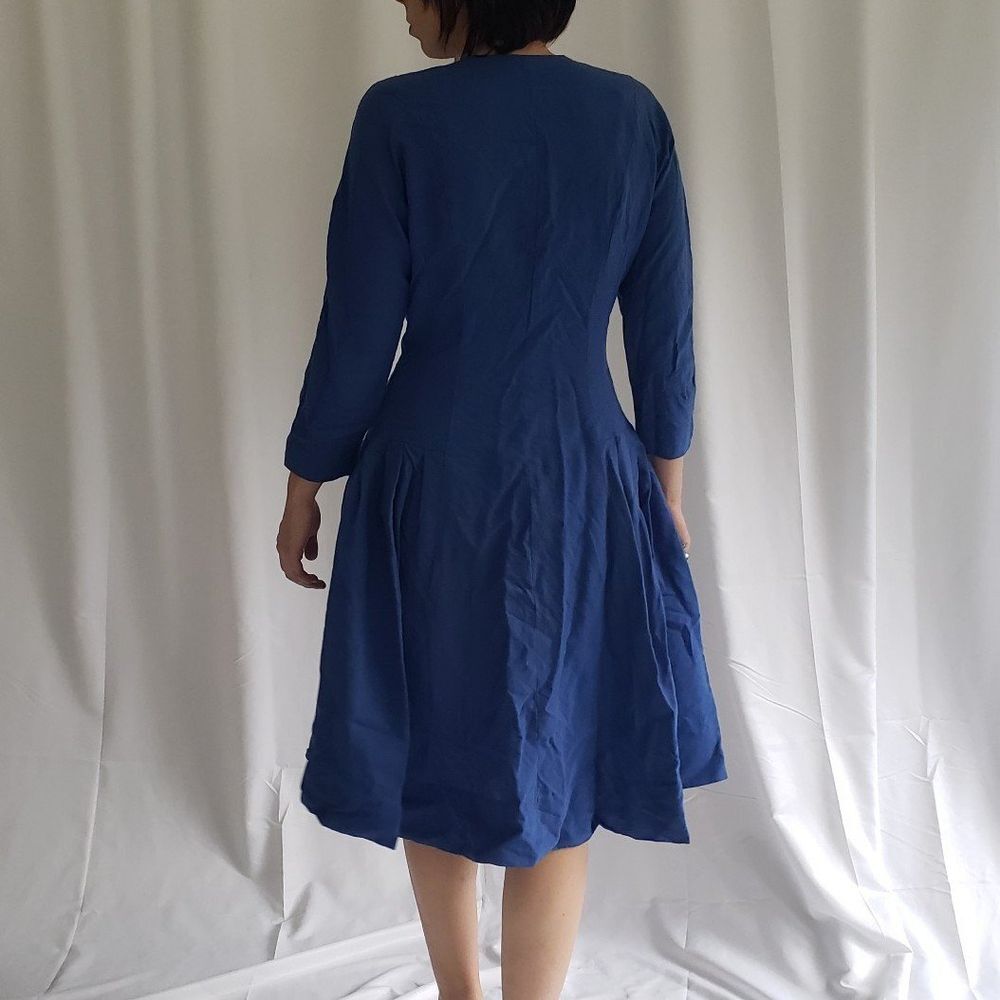 50s/60s Hand Made Blue Wool Button Down Dress - Picture 3 of 3